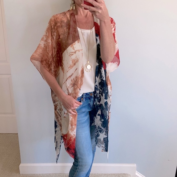 American Flag Print Boho Kimono - Picture 2 of 7